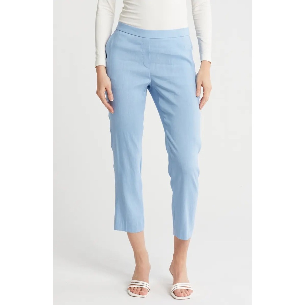 Theory Treeca Pull On Good Crunch Linen Blend Pants Light Blue Size 8
